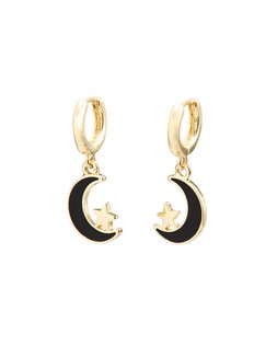 Irini Enamel Inlay Black Moon Drop Huggie Earrings £16.50