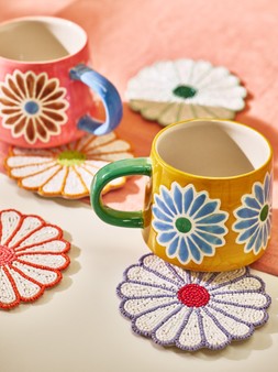 Multicoloured Flower Beaded Coasters Set of Four £19.5 & Yellow & Blue Flower Ceramic Mug £12.5