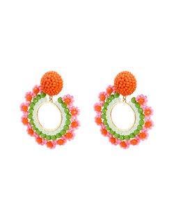 Oliver Bonas Aimee Pink & Green Beaded Drop Stud Earrings £22
