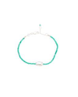 Oliver Bonas Amica Green Onyx & Molten Charm Silver Beaded Chain Bracelet £48