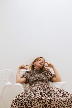 Oliver Bonas Animal Print Smock Bodice Midi Dress £82 Kimberly Fine Metal Statement Flower Earrings £28 Bibi Lou Helia Sparkle Mesh Beige Mary Janes £165 (6)