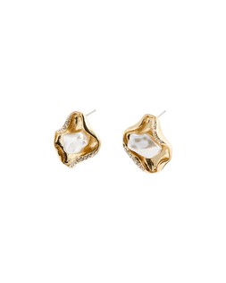 Oliver Bonas Arielle Curved Metal & Faux Pearl Warped Stud Earrings £18