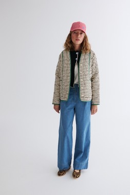 Oliver Bonas Blanket Stitch Detail Waistcoat £55 - Oliver Bonas Ecru Spot Quilted Jacket £110 - Oliver Bonas Chambray Basque Trouser £70 - Oliver Bonas Red Pinstripe Cap £28