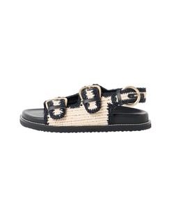 Oliver Bonas Cream Black Raffia Double Buckle Flatform Sandal £80