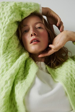 Oliver Bonas Denim Pleated Mini Skirt £60 - Oliver Bonas Lime Chunky Edge to Edge Cardi £68 (10)