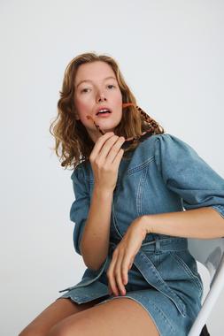 Oliver Bonas Denim Seam Detail Mini Dress £78 Patchwork Small Square Scarf £19.50 Blue Stripe Denim Cap £28 Brown Faux Torte Angled Sunglasses £26 (1)