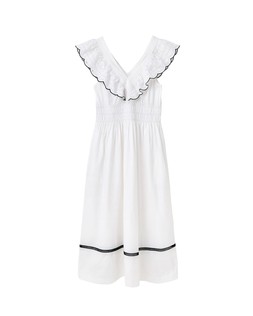 Oliver Bonas Ecru Contrast Broderie Frill Midi Dress £80