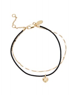 Oliver Bonas Misha Mini Heart Pendant Double Row Chain & Cord Anklet £18