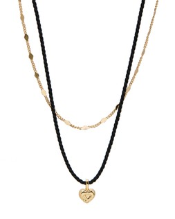 Oliver Bonas Misha Mini Heart Pendant Double Row Chain & Cord Necklace £22.50