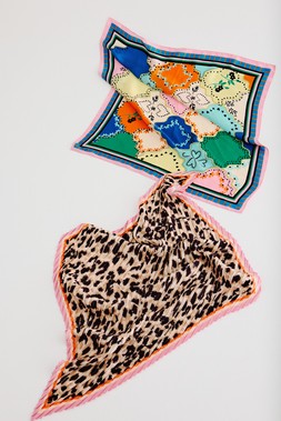 Oliver Bonas Patchwork Small Square Scarf £19.50 - Natural Leopard Colour Border Pleated Square Scarf £22