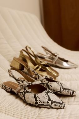 Oliver Bonas Snake Printed Leather Point Sling Back Flat Shoe £75 - Oliver Bonas Silver Point Sling Back Flat Shoe £65 - Oliver Bonas Gold Sling Back Block Heel £80 (1
