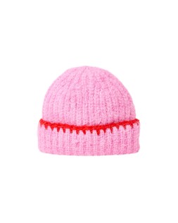Pink & Red Blanket Stitch Ribbed Knitted Beanie Hat £26