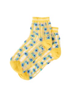 Yellow & Blue Floral Checked Sheer Ankle Socks £8