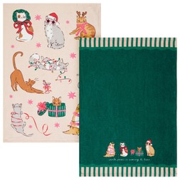 2PK CAT PRINTED TEA TOWEL 40X60CM £4 (437472)