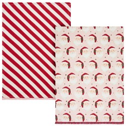 2PK SANTA TEA TOWELS WITH POM POMS 40X60CM £4 (437449)