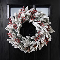 60CM SNOWY WREATH WITH BERRIES & CONES (UNLIT) £20 (425456)