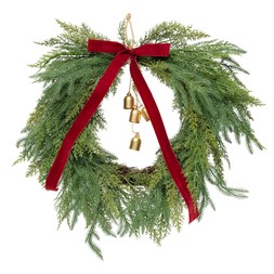 70CM WREATH WITH RED BOW AND BELLS £20 (437036)