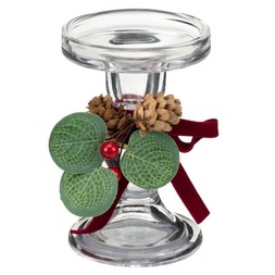 FESTIVE GLASS CANDLE HOLDER WITH VELVET RIBBON £3 (412231)