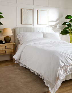 B&M HOME SS26 // WILLOW & BAY BEDDING // WILLOW DOUBLE BED £150 // WILLOW DOUBLE BED £150 // 100% COTTON TUFTED DUVET WHITE DOUBLE £25 KING £28 // 100% COTTON RUFFLE DUVET SET DOUBLE £25 KING £28 //