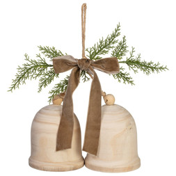 WOODEN BELLS WITH BEIGE BOW & FOLIAGE £7 (425321)