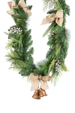 180cm champagne berry garland with hanging bells and bow
