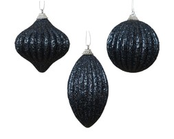 Navy blue glitter foam baubles 3ass