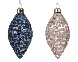 Olive glass baubles with flock 2ass
