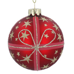 Red bauble with gold glitter stars and bow