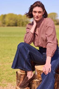 Check Shirt with Frill Collar £20 | Flared Jeans £25- Available from 9th August 2026