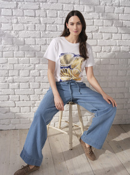 Foil T-Shirt £15 & Denim Wide Leg Trousers £25.