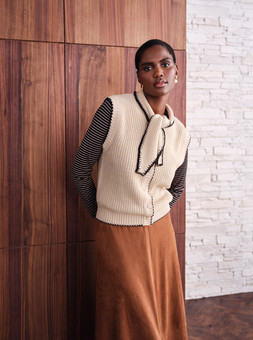Neck Detail Knit Top £16, Long Sleeve Turtle Neck Top £8, Suedette Panelled Skirt £24