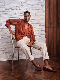 Ruffle Front Blouse £18, Straight Leg Jeans £22