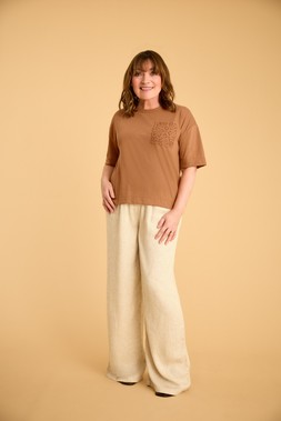 Crochet Pocket T-Shirt £14 & Wide Leg Linen Trousers £22