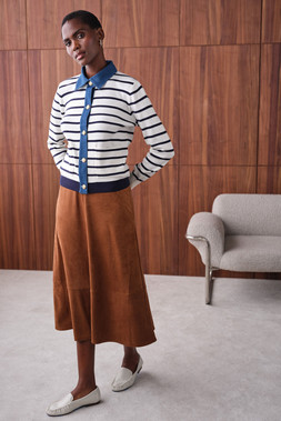 Striped Cardigan £26, Suedette Panelled Skirt £24 1