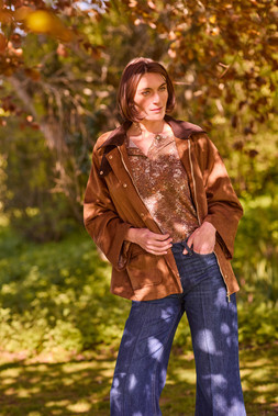 Suedette Jacket £50 | Soft Touch Floral Top £18 & Flared Jeans £25- Available from 9th August 2026