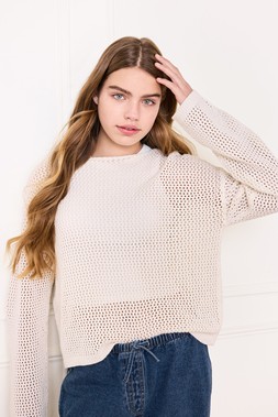 Older Girls White Open Stitch Knit Jumper