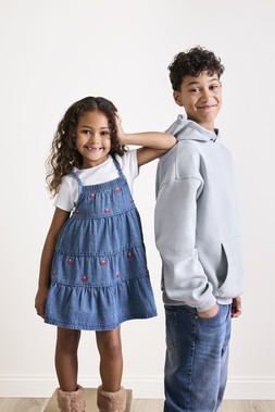 Younger Girl Blue Denim Strawberry Dress & T-Shirt Set