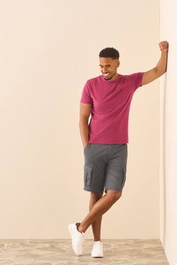 Mens Dark Pink Cotton Rich T-Shirt & Mens Charcoal Cotton Cargo Shorts £18