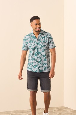 Mens Teal Palm Tree Cotton Shirt £16