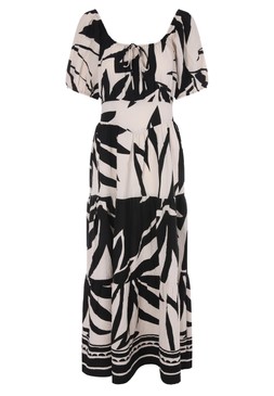 Womens Black & Cream Leaf Print Milkmaid Dress £28