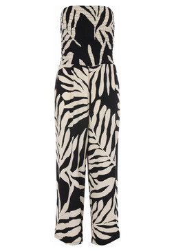 Womens Black Palm Print Shirred Beach Jumpsuit £20