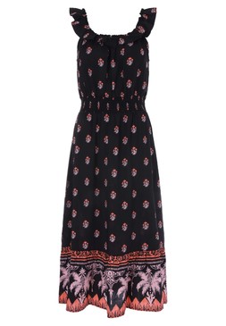 Womens Brown Border Print Frill Neck Dress £24.00