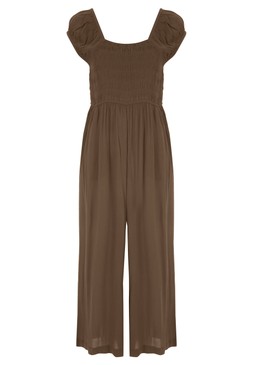 Womens Chocolate Brown Shirred Wide Leg Jumpsuit £22