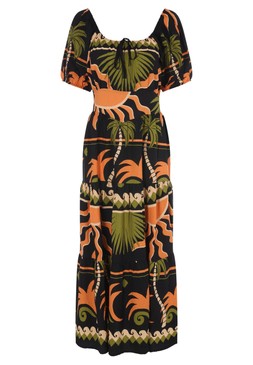 Womens Orange Abstract Print Milkmaid Dress £28