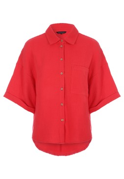 Womens Red Double Cotton Roll Sleeve Shirt £20