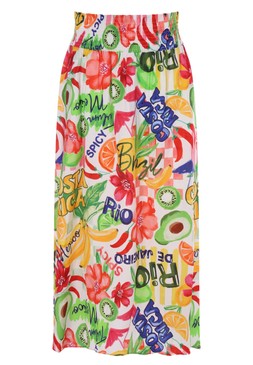 Womens White Tropical Print Shirred Waist Skirt £20