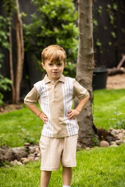 Younger Boys Stone Stripe Polo Shirt & Shorts Set £12 1