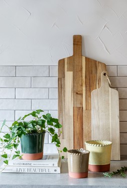 ADELINE BEADED EDGE PASTEL PLANTER IN YELLOW, MOCHA AND FOREST GREEN £12.99 TO £15.99