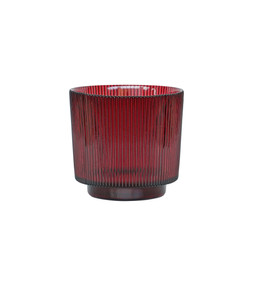 BURGUNDY RIBBED GLASS HOLDER H10.5CM W10.5CM £6.99