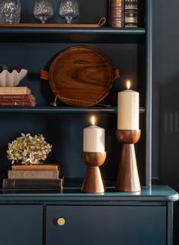 Harvey Walnut Wooden Candle Holders Set Of 2 &pound;54.98, Harvey Walnut Wooden Candle Plate D28cm &pound;34.99